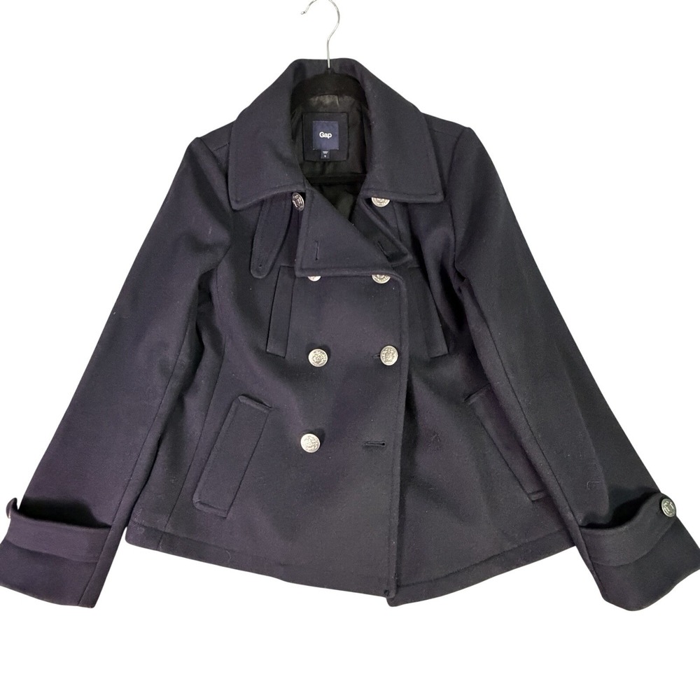 Gap Women Navy Blue Wool Blend Double Breasted Peacoat Size S